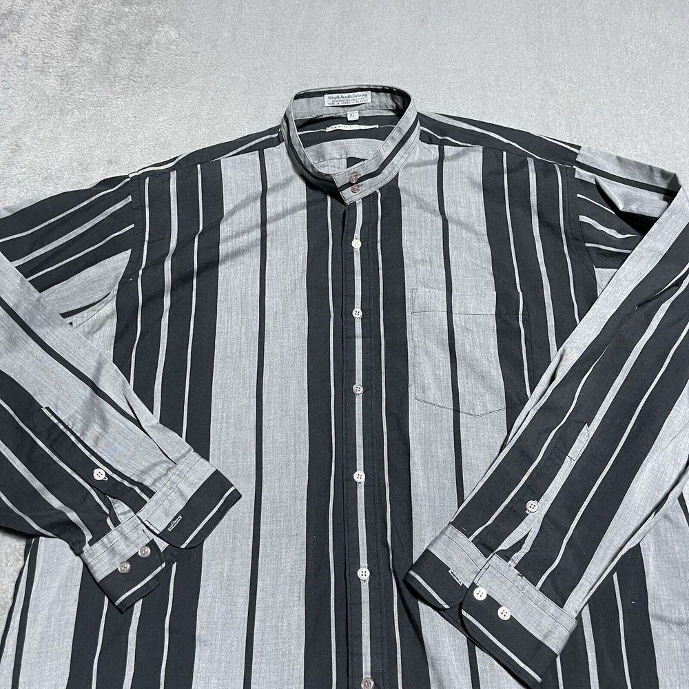 Vintage Monte Carlo Shirt Mens XL‎ Black Gray Striped Long Sleeve Button 80s - Picture 3 of 7